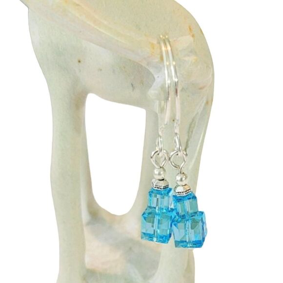 Hand Crafted Jewelry - Hand Crafted Aquamarine Crystal Dangle Earrings